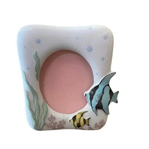 VTG Porcelain Small Picture Photo Frame Fish Marine Scene Made in Japan - Picture 1 of 4